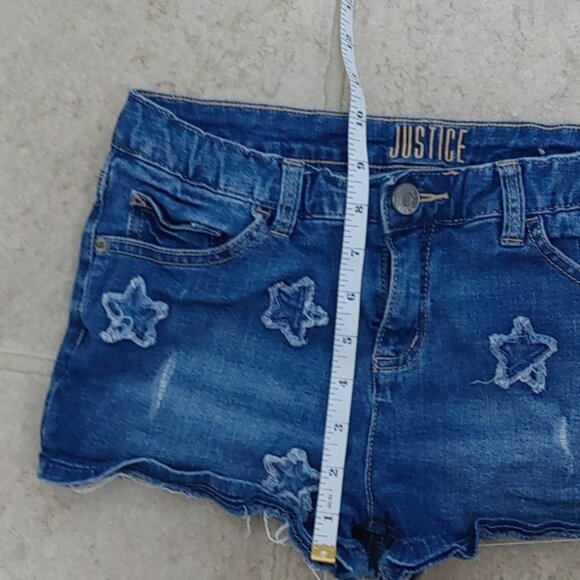 Justice dark blue wash distressed jeans shorts girl size 16 stars pattern - Picture 11 of 11